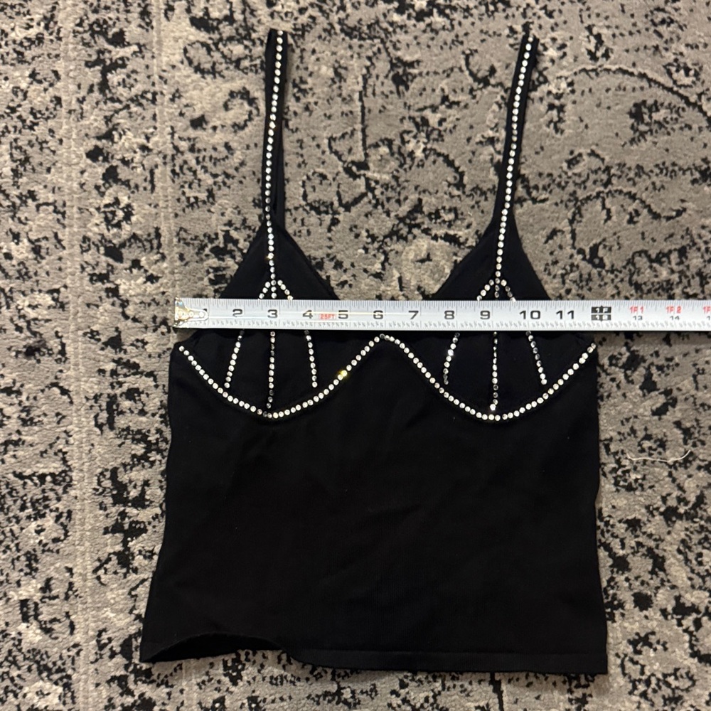 Black Rhinestone detailed soft knit Crop Top - Picture 4 of 6